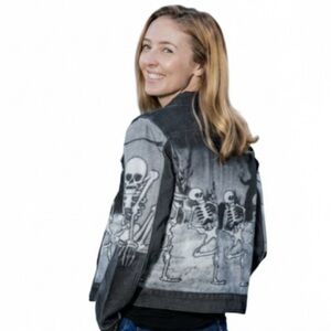 Disney Parks “The Skeleton Dance” Denim Jacket Silly Symphony Black Gray Size 1X